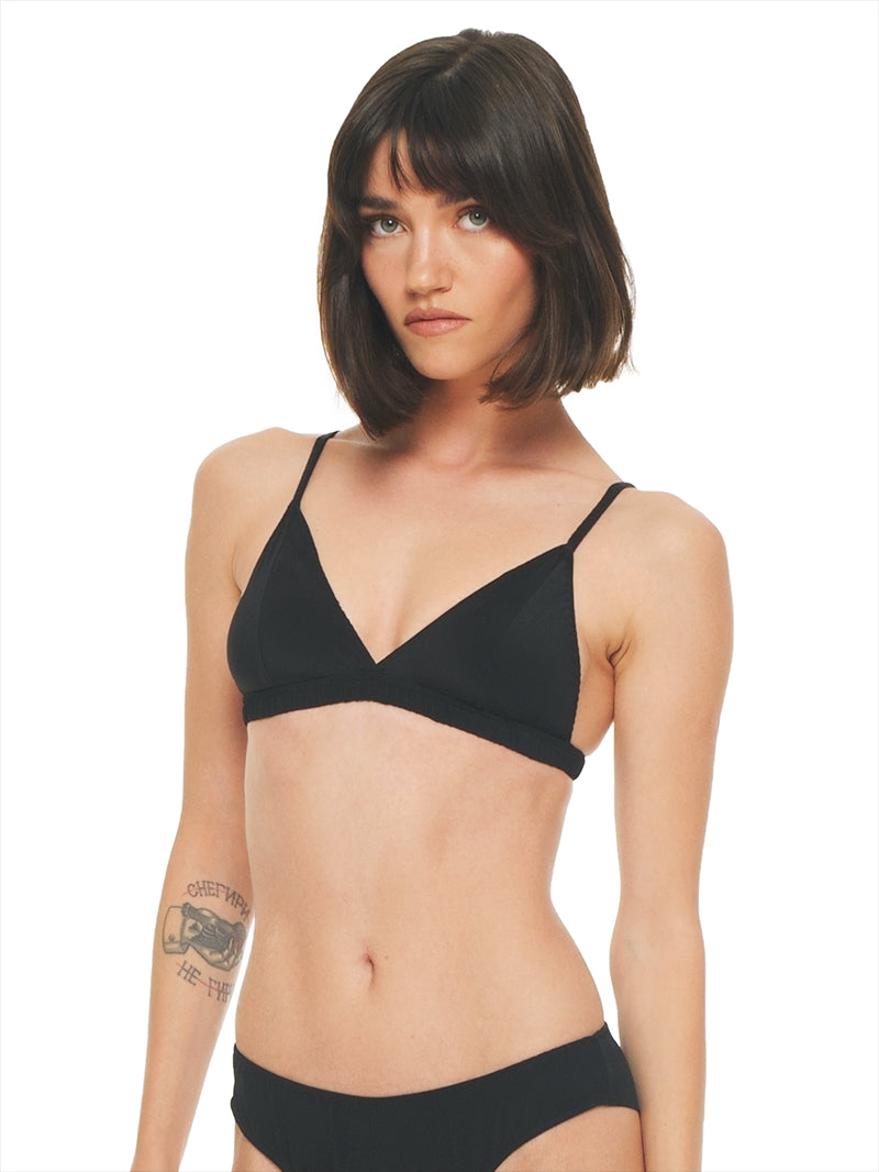 Polie silk crepe bra in black, front view - worn by model