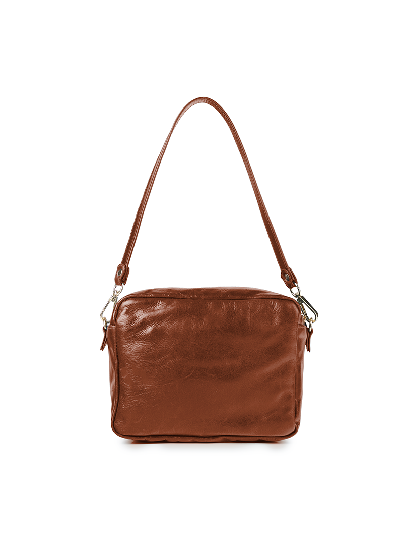 Rimba leather shoulder bag with a diamond-quilted pattern, featuring matching detachable shoulder and crossbody straps with gold-tone hardware - ghost back view