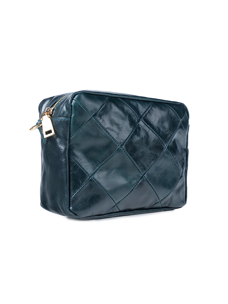 Rimba leather shoulder bag with a diamond-quilted pattern - ghost quarter-front view
