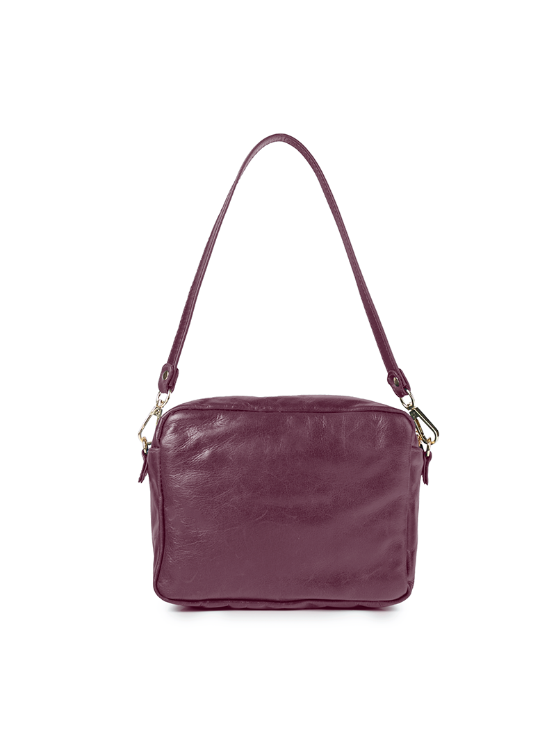 Rimba leather shoulder bag with a diamond-quilted pattern, featuring matching detachable shoulder and crossbody straps with gold-tone hardware - ghost back view