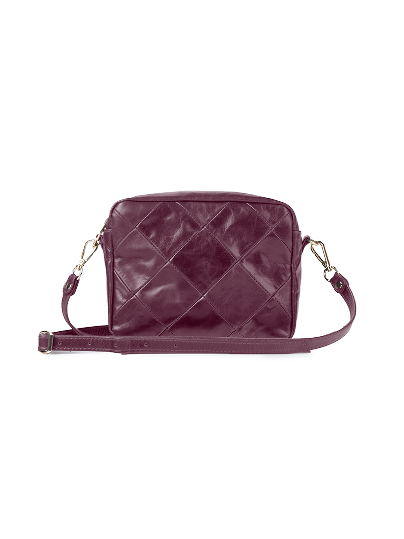 Rimba leather shoulder bag with a diamond-quilted pattern, featuring matching detachable shoulder and crossbody straps with gold-tone hardware - ghost front view