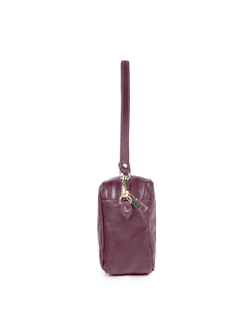 Rimba leather shoulder bag with a diamond-quilted pattern, featuring matching detachable shoulder and crossbody straps with gold-tone hardware - ghost side view