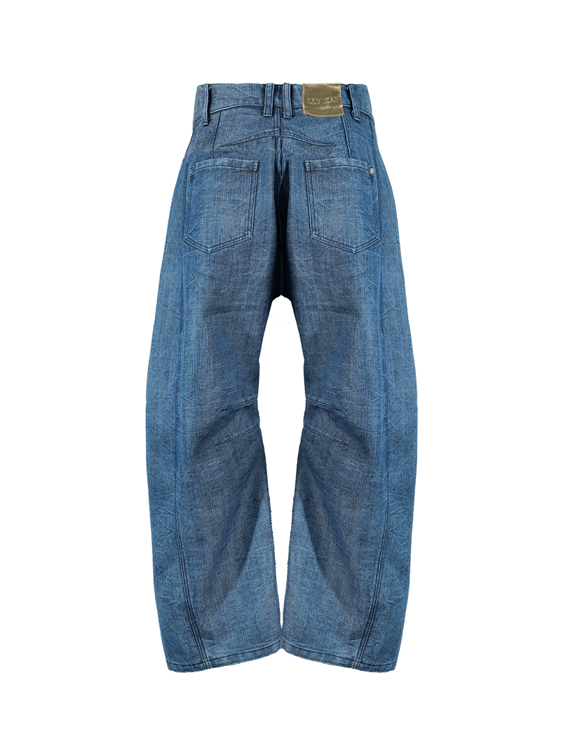 Snap barrel jeans pants in blue wash - ghost back view