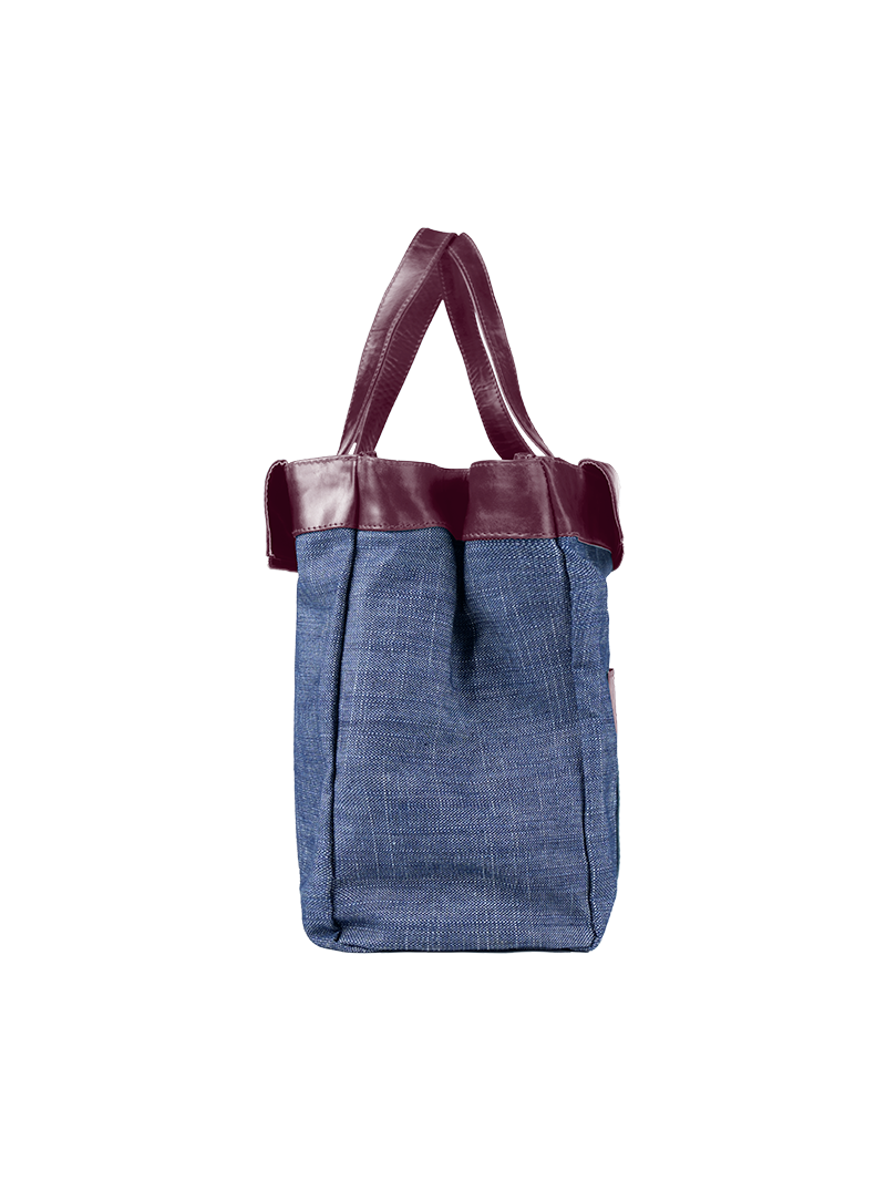 VIctoria leather tote bag in wine color, reversible inner side - ghost side view