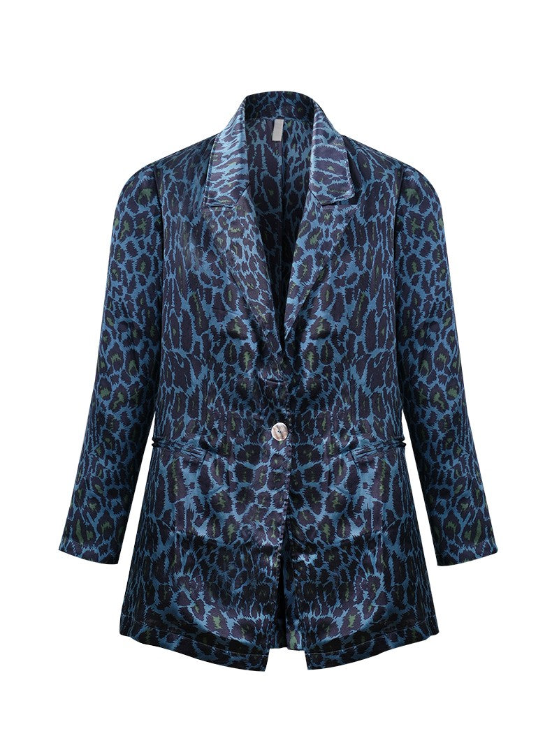 Blue leopard print blazer best sale