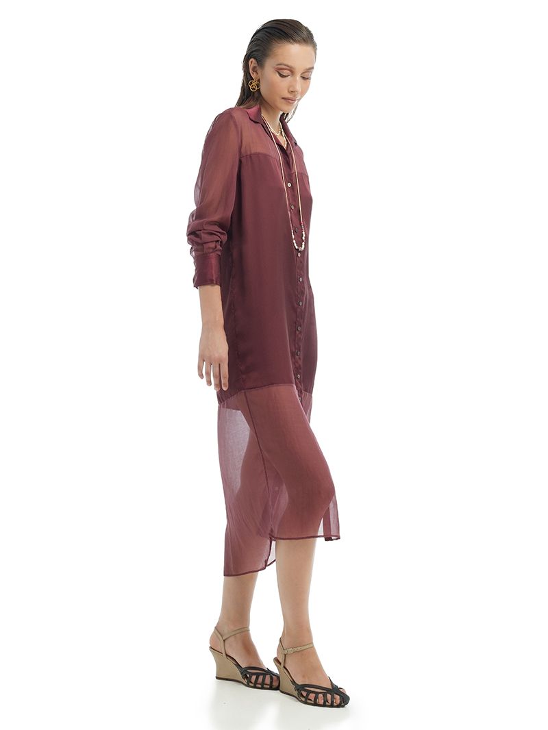 Josie Shirt Dress in Wine, front view - worn by model