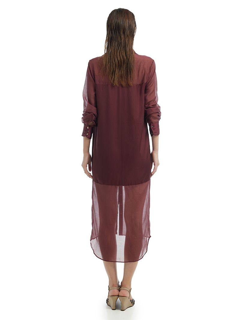 Josie Shirt Dress in Wine, front view - worn by model