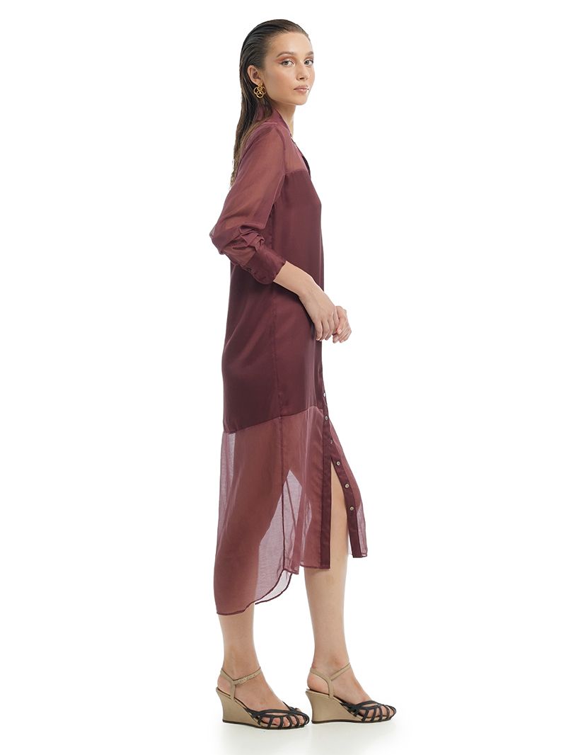 Josie Shirt Dress in Wine, front view - worn by model