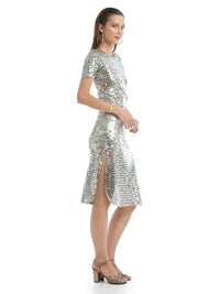 Venus Midi Dress - Elegant Charcoal with Translucent Sequins