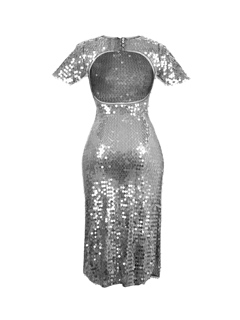 Venus Midi Dress - Elegant Charcoal with Translucent Sequins