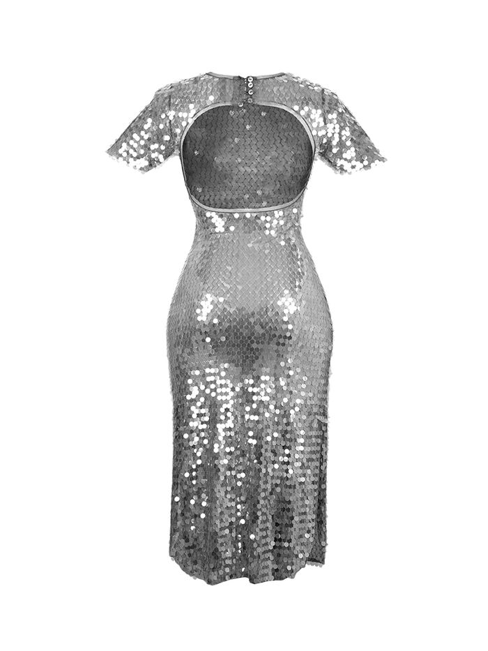 Venus Midi Dress - Elegant Charcoal with Translucent Sequins