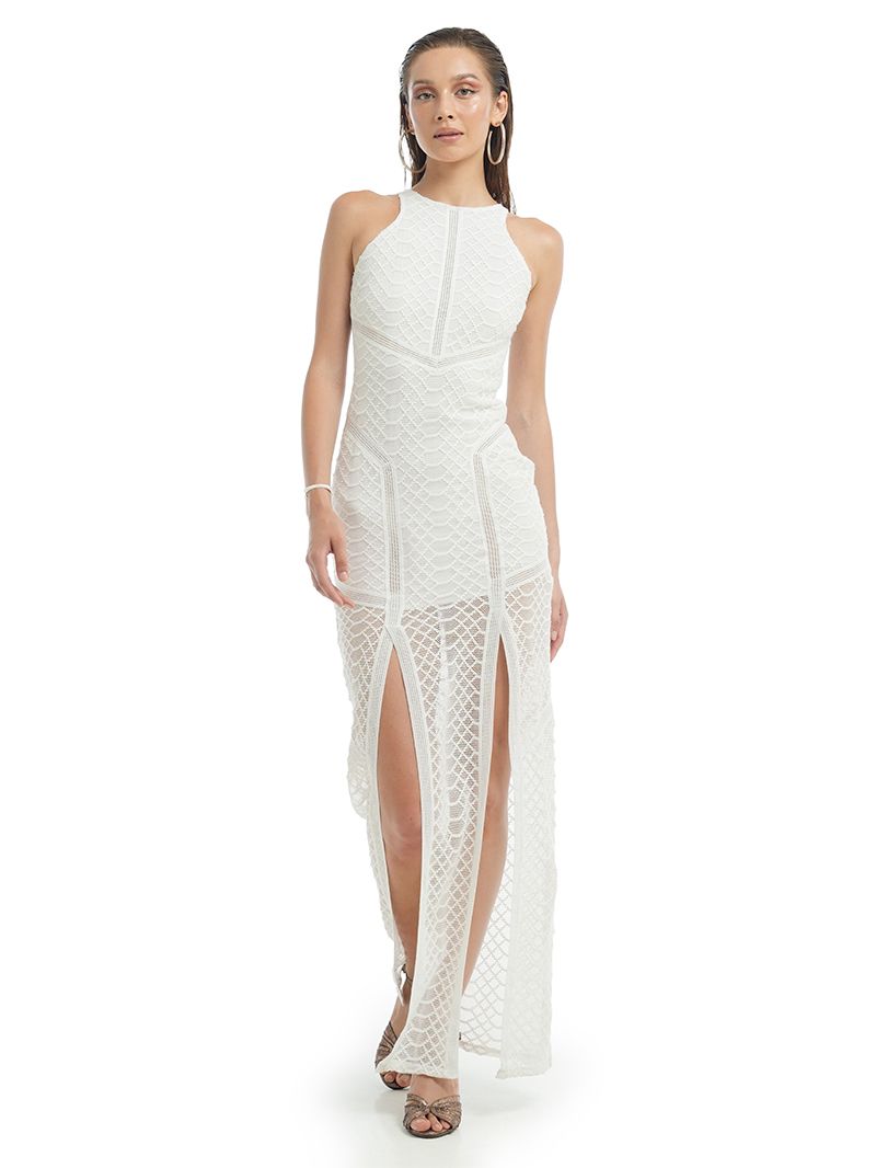 Cleo white maxi dress, front view - worn by model