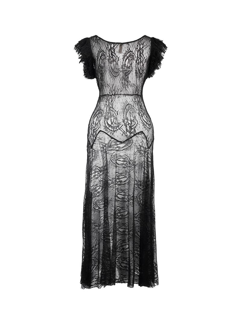 Fortuna midi lace black dress - ghost back view