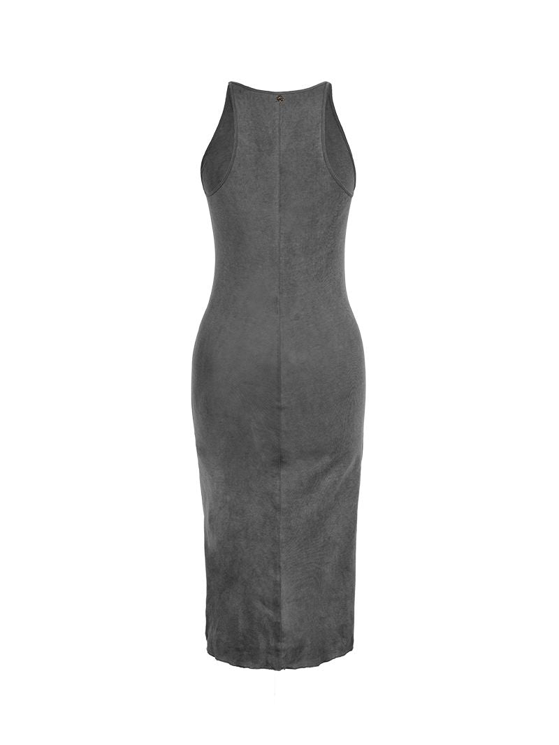 Freya rib midi dress in grey wash - ghost back view