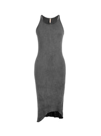 Freya rib midi dress in grey wash - ghost front view