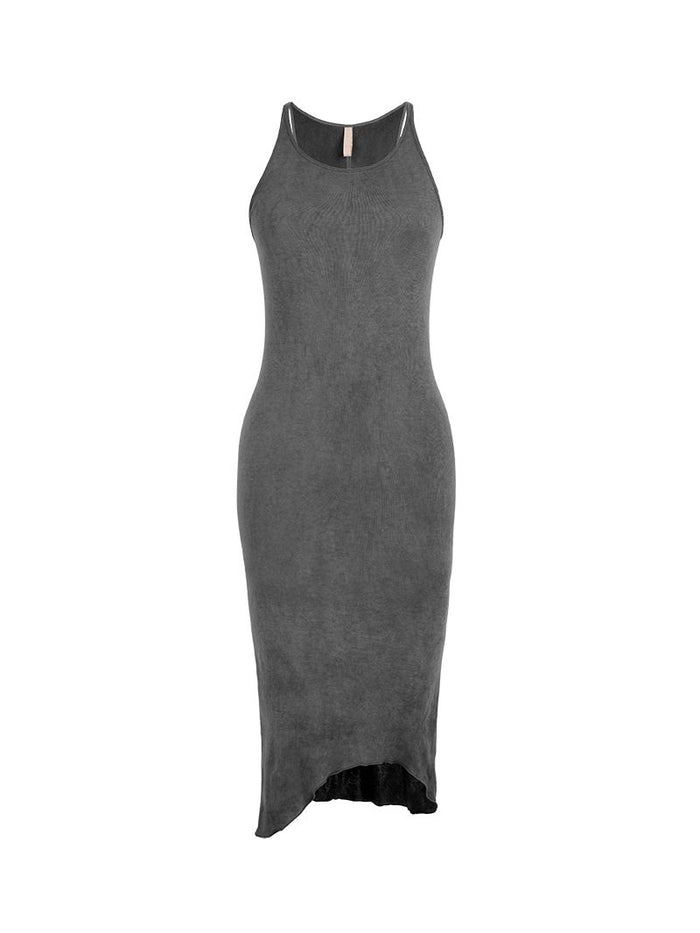 Freya rib midi dress in grey wash - ghost front view