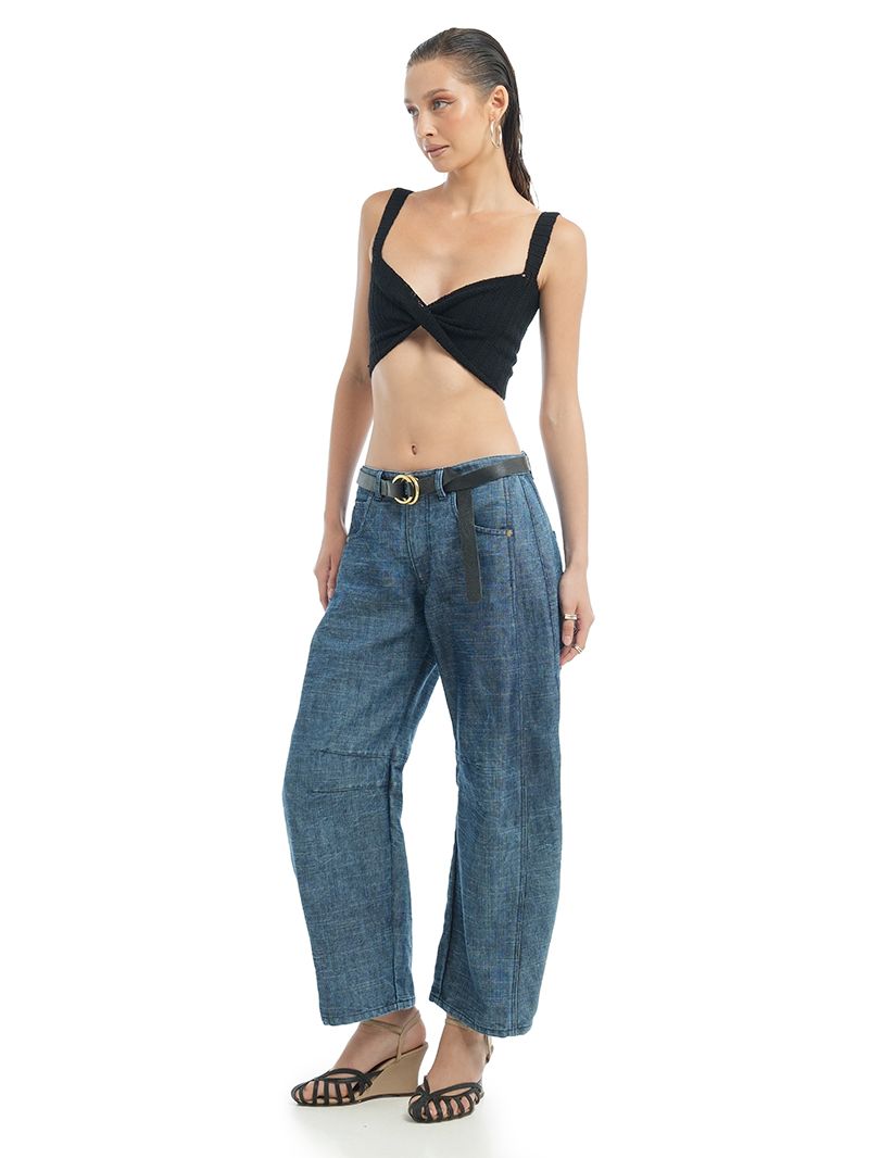 Alix Top Black styled with Catch Barrel Jeans, side view - worn by model