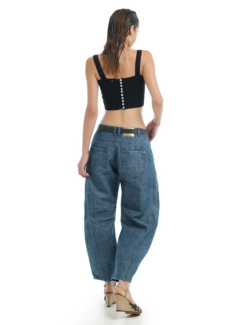 Alix Top Black styled with Catch Barrel Jeans, back view - worn by model