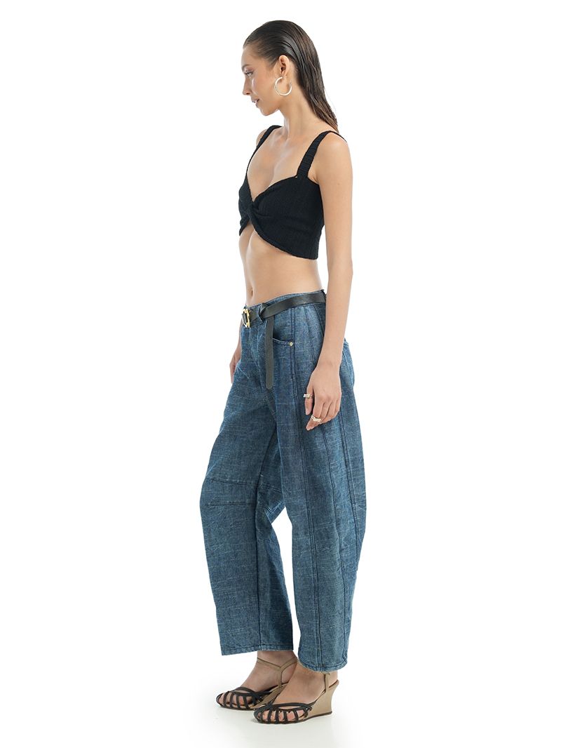 Alix Top Black styled with Catch Barrel Jeans, side view - worn by model