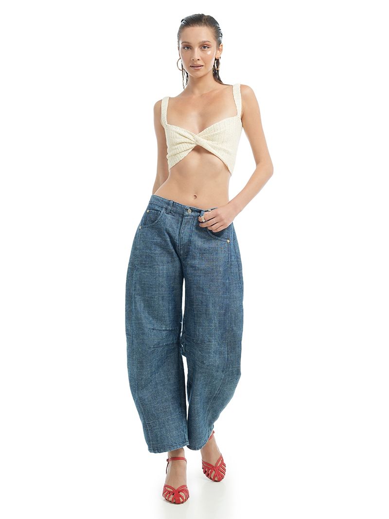 Alix Top Vanilla styled with Catch Barrel Jeans, front view - worn by model
