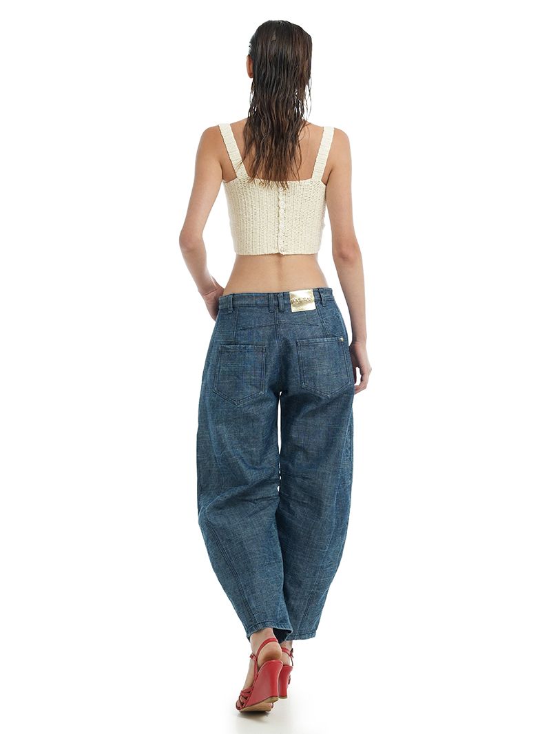 Alix Top Vanilla styled with Catch Barrel Jeans, back view - worn by model