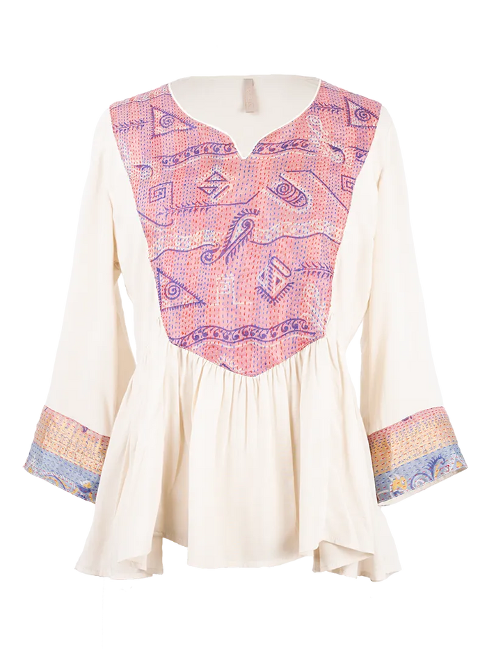 Kali patchwork tunic top - ghost front view