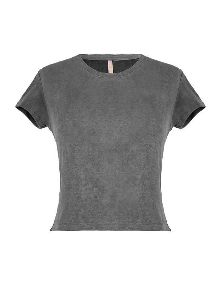Fama crop t-shirt in grey wash - front ghost view