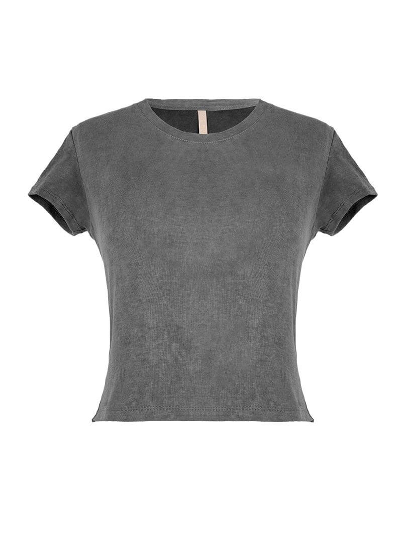 Fama crop t-shirt in grey wash - front ghost view