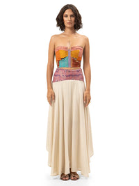 Prisha maxi skirt styled with Shiva bustier top and Margot flats, front view - worn by model