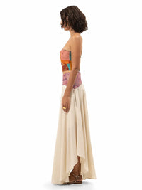 Prisha maxi skirt styled with Shiva bustier top and Margot flats, side view - worn by model