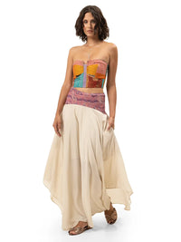 Prisha maxi skirt styled with Shiva bustier top and Margot flats, front view - worn by model