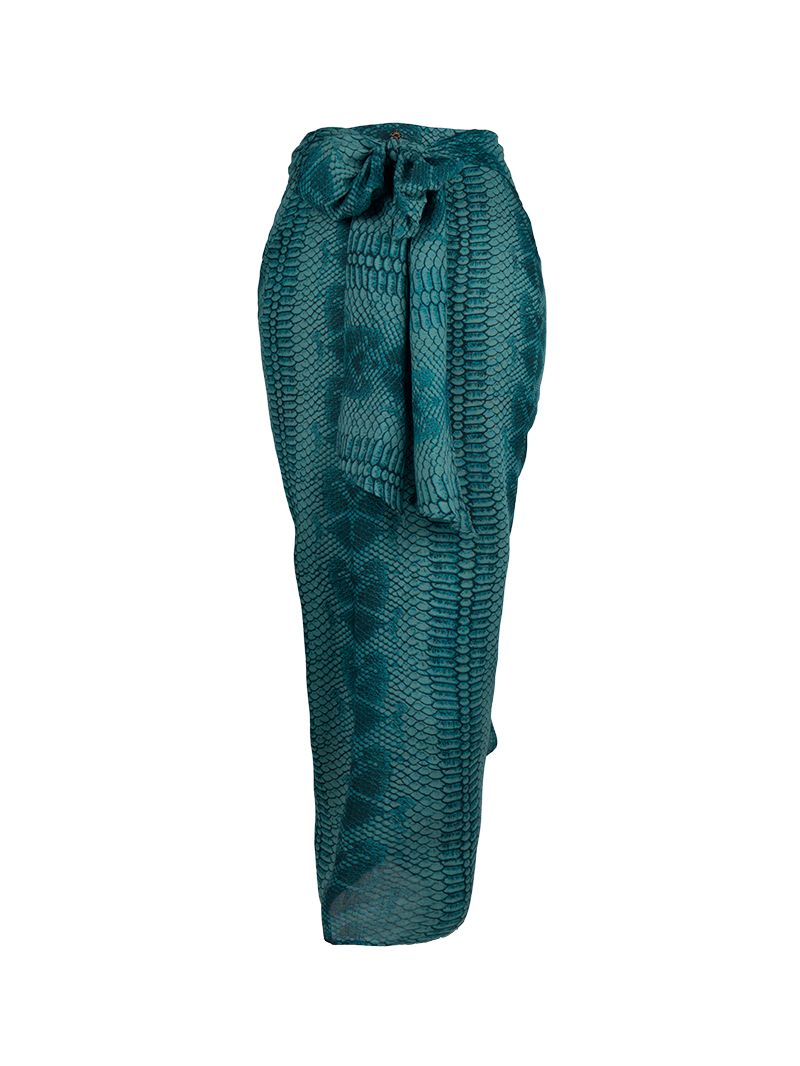 Shakti Midi Skirt Snake Blue — back view, fluid midi length, limited edition, handcrafted in Lily Jean's atelier in Bali