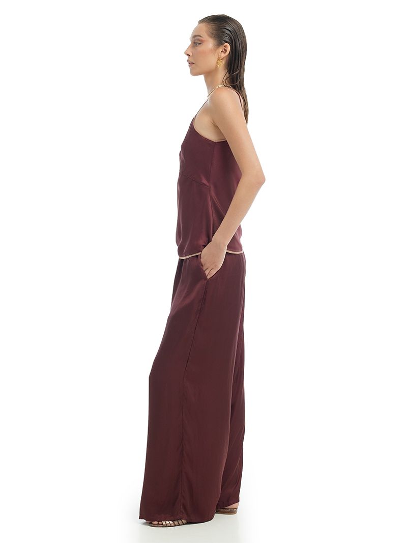 Lisa Pants in Wine styled with Melody Top in Wine, side view - worn by model