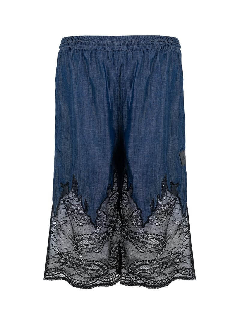 Mora lace shorts in denim - ghost back view