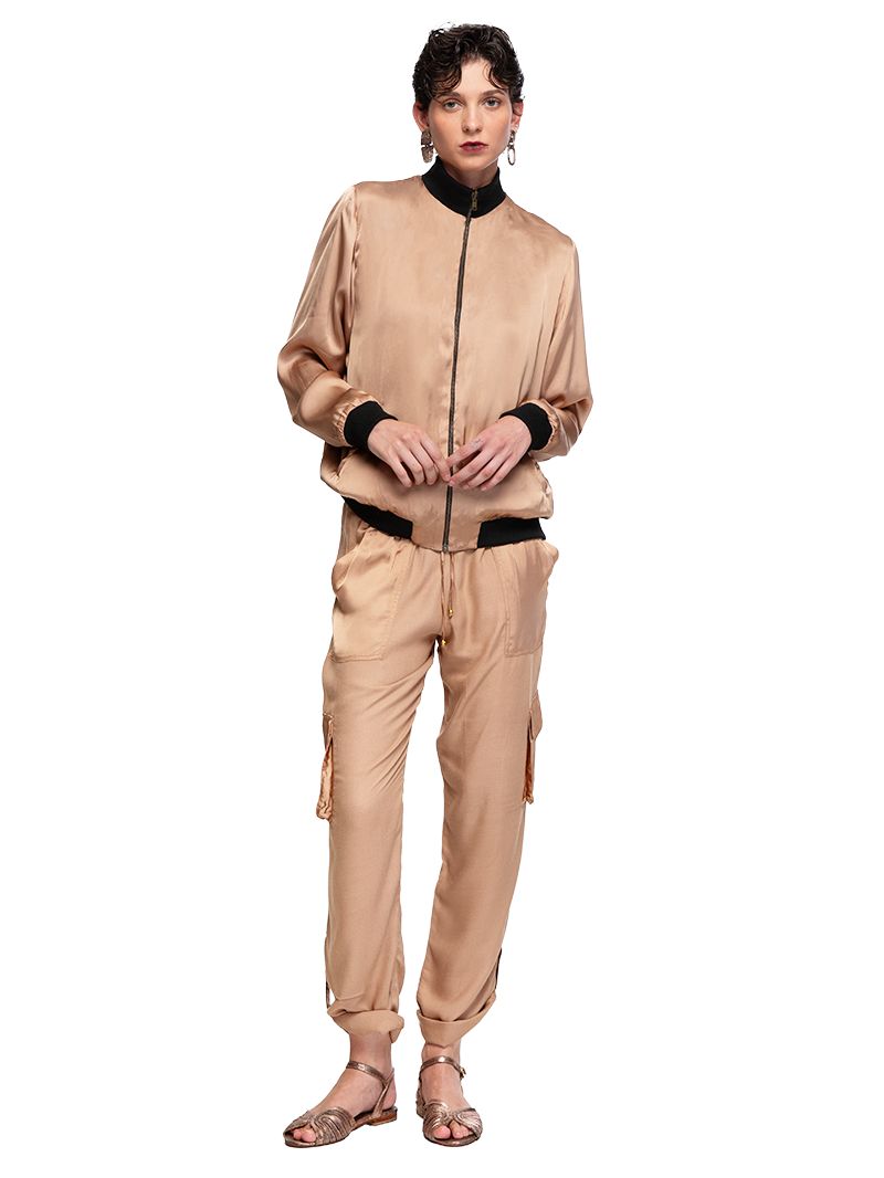 Bomber Jacket - Black and Camel Elegance