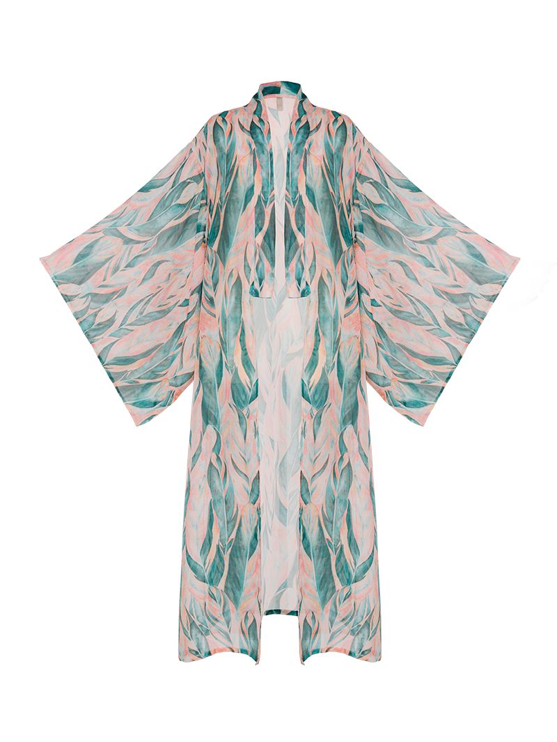 Kyoto Maxi Kimono in Never-Never Print - Ghost Front View