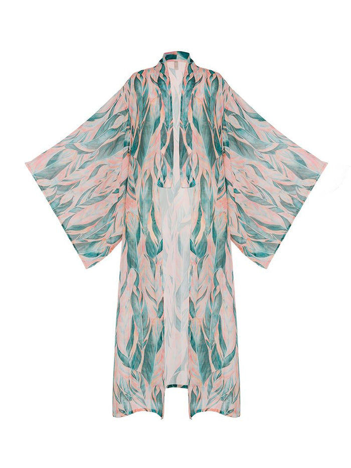 Kyoto Maxi Kimono in Never-Never Print - Ghost Front View