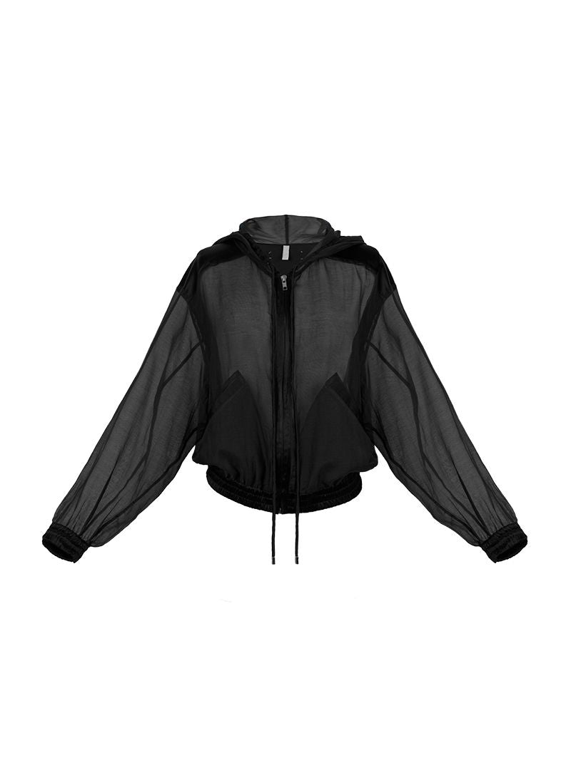 Sheer bomber black jacket - ghost front view 