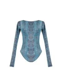 Boga Bodysuit in Snake Blue Print - Ghost Back View