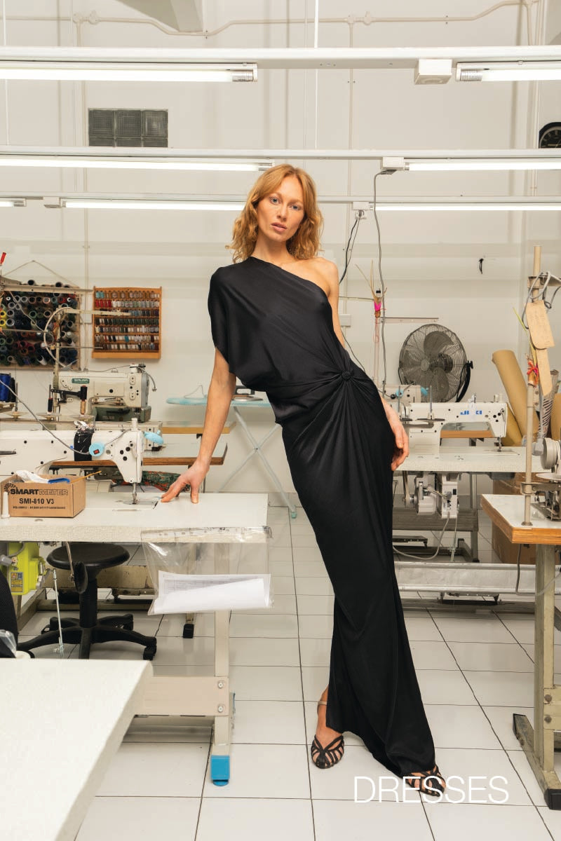 Ganesha maxi dress black, front view - worn by model