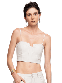 Dani Bustier Top in Titanium color, fron close view - worn by model