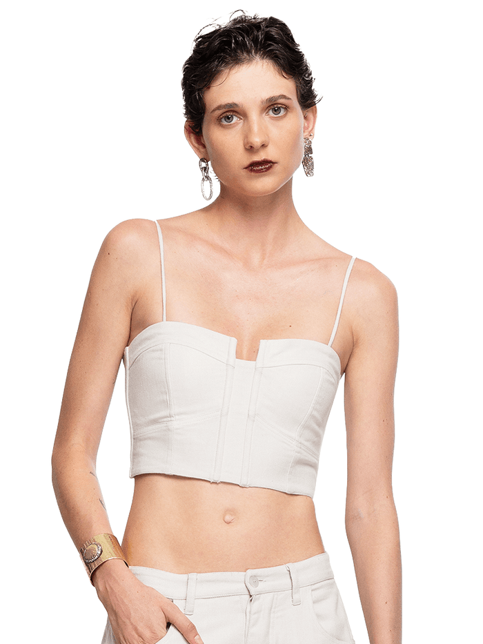 Dani Bustier Top in Titanium color, fron close view - worn by model