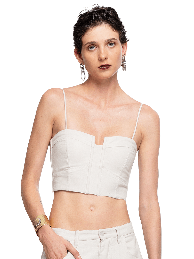 Dani Bustier Top in Titanium color, fron close view - worn by model