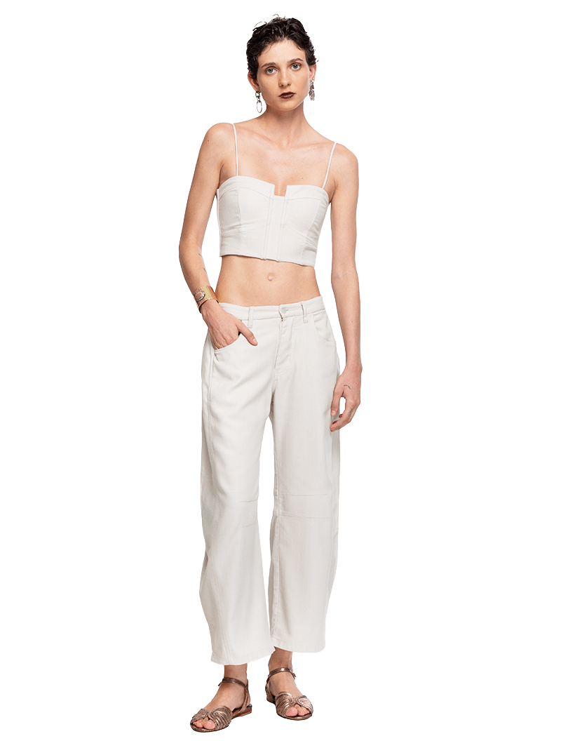 Dani Bustier Top in TItanium styled with Freedom pants and Margot flats, front view - worn by model