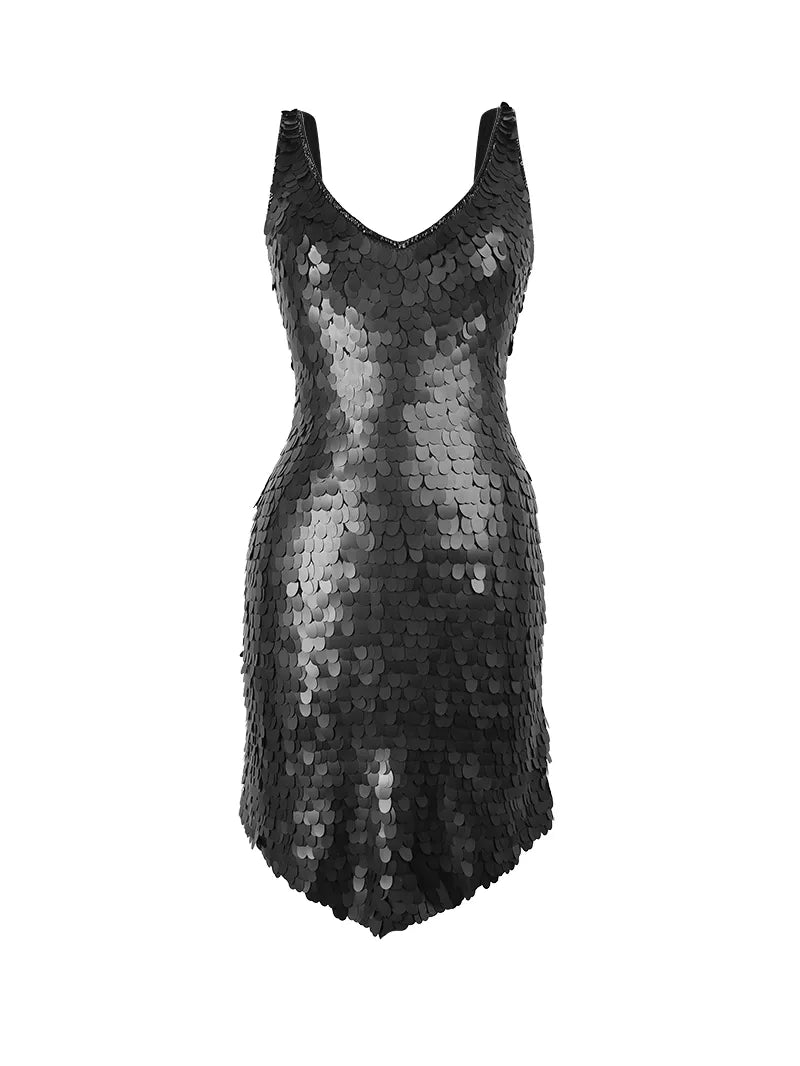 Prague sequin mini dress in black - ghost front view