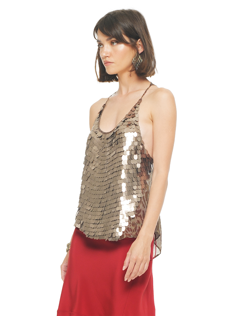Scale Sequin Top Taupe