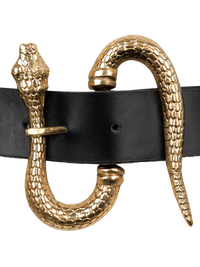 Snake leather belt in black - ghost front close up view