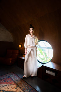 Nova Pants Vanilla - Relaxed Vanilla Pants with Gold Lurex Waistband