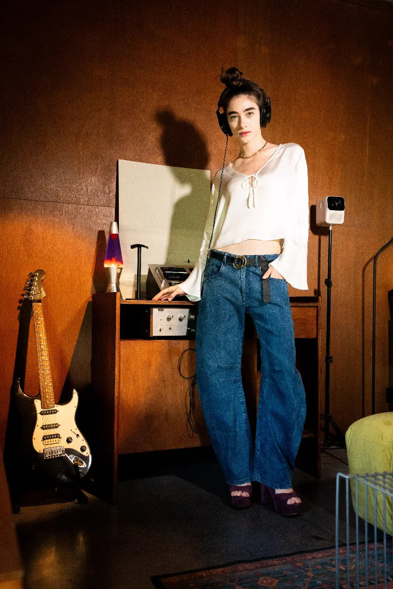 Catch Barrel Jeans Pants styled with Rama Top and Betty heels – worn by model