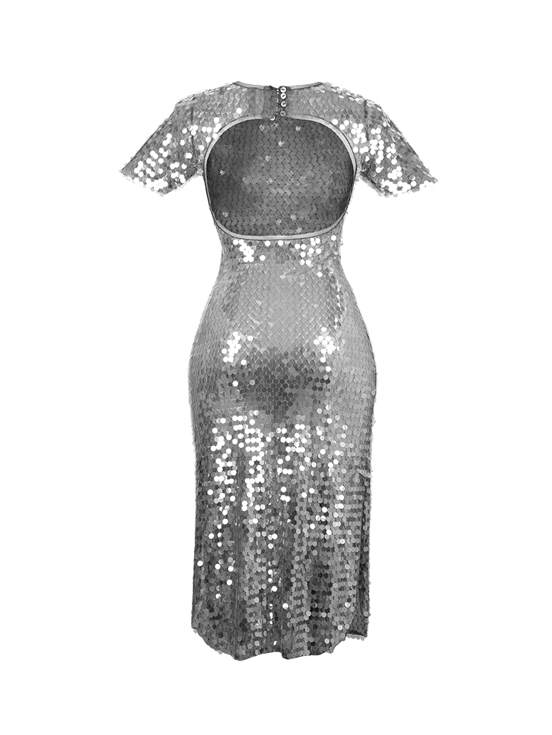 Venus beaded dress in charcoal - ghost front view